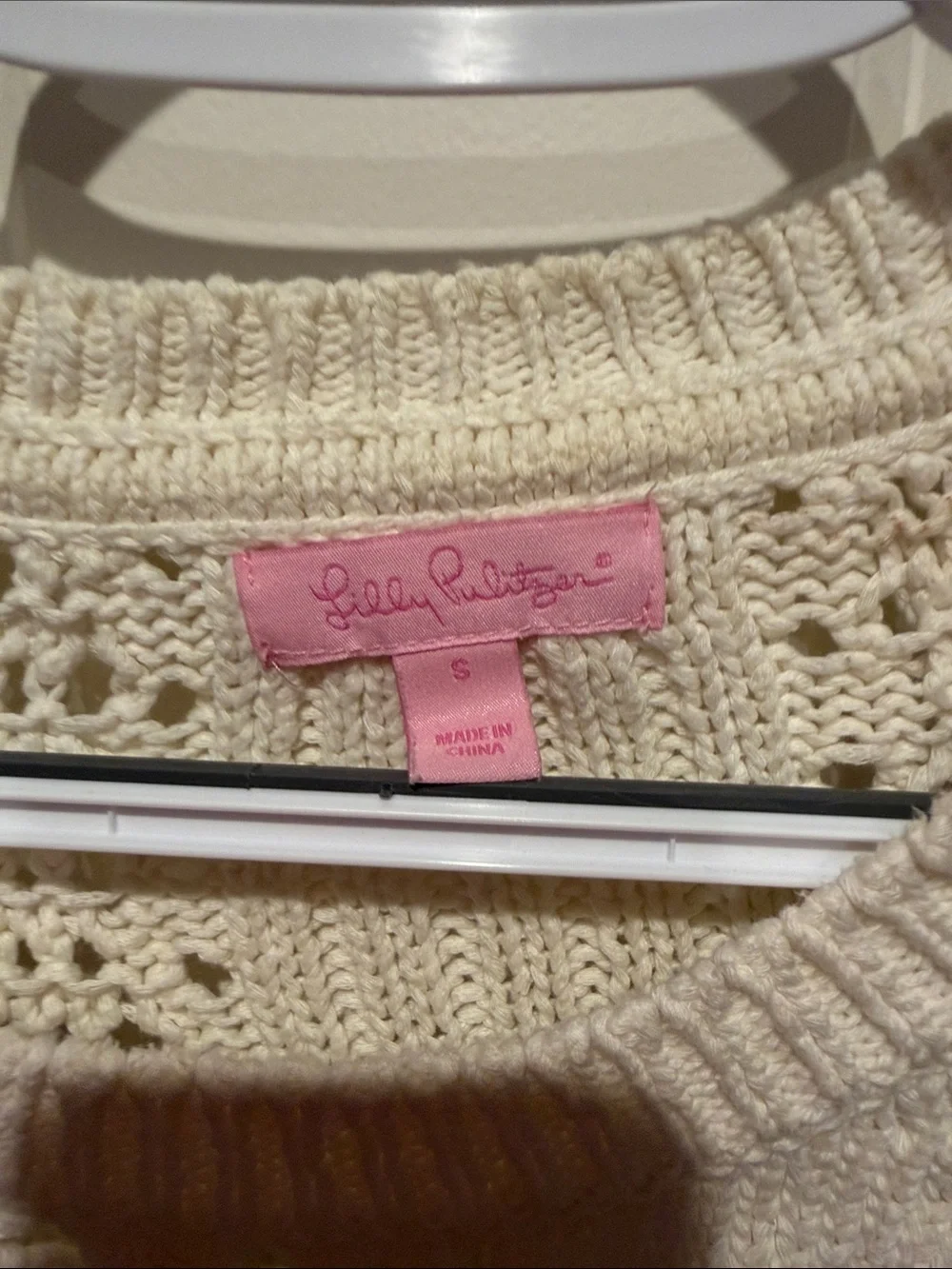 Lilly Pulitzer Cream Openwork Knit Crewneck Sweater